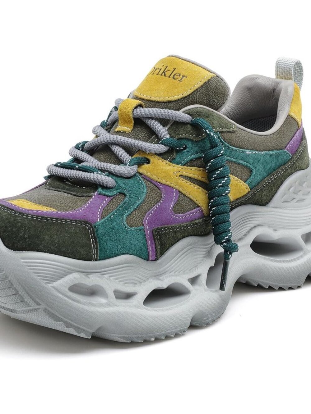 Women's  Green Chunky Sneakers Stylish and Comfortable Lac-Up Shoes Sneakers